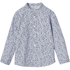 Jongenshemd met bloemenprint en Maokraag blauw, bedrukt