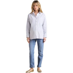 Gestreept Zwangerschaps- en Voedingshemd - Lichtblauw - Katoen/Linnen