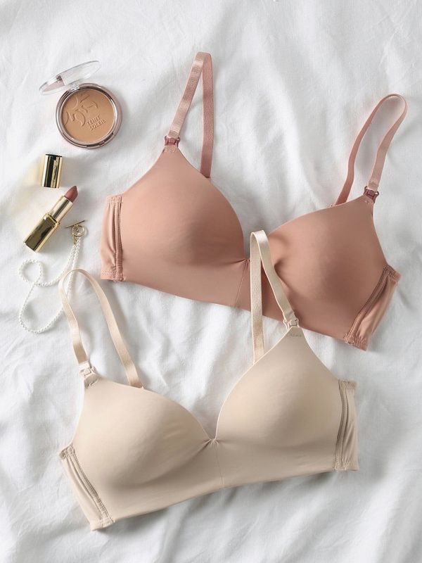 Set van 2 zwangerschaps- en borstvoedingsbeha's van microvezel en kant beige