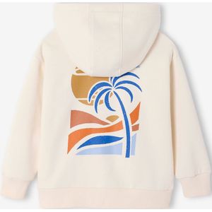 Jongenssweater met rits en capuchon met groot motief op de rug ecru