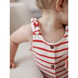 Jumpsuit - Romper - Rood - 100% Katoen - Gestreept, Knoopsluiting, Ruches