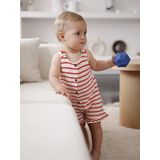 Jumpsuit - Romper - Rood - 100% Katoen - Gestreept, Knoopsluiting, Ruches