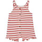 Jumpsuit - Romper - Rood - 100% Katoen - Gestreept, Knoopsluiting, Ruches