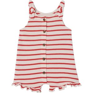 Jumpsuit - Romper - Rood - 100% Katoen - Gestreept, Knoopsluiting, Ruches