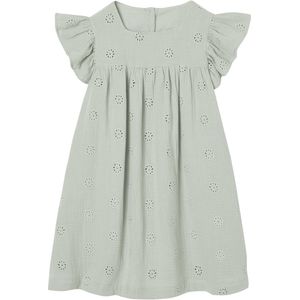 Bloemetjesjurk - Katoengaas - Saliegroen - 100% Katoen - Engelse Borduurwerk