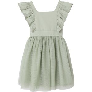 Feestelijke meisjesjurk met ruches van katoengaas en tule saliegroen