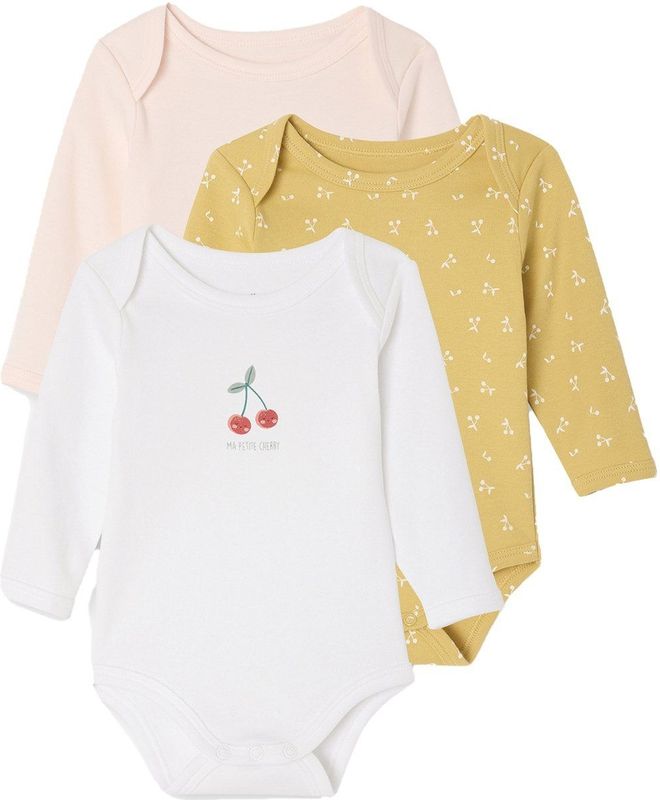 Vertbaudet - Set van 3 - Rompertjes - Kersen - 100% Biologisch Katoen
