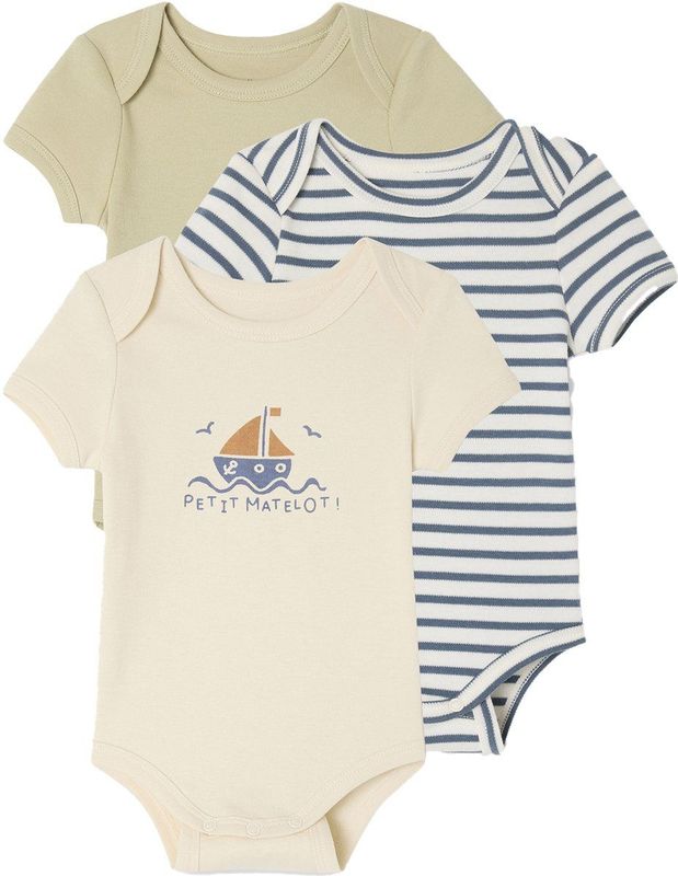 Rompertjes - Set van 3 - Gestreept en Effen - 100% Biologisch Katoen