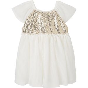 Ceremoniejurk - Wit - Jurkje met Korte Mouwen en Pailletten - Knopen op de Rug