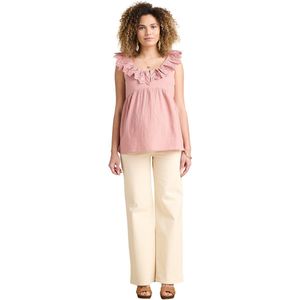 Zwangerschapsblouse - Katoen - Lichtblauw - Kanten Kraag - Knoopsluiting