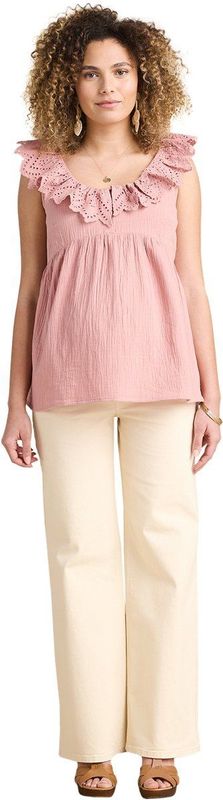 Zwangerschapsblouse - Katoen - Lichtblauw - Kanten Kraag - Knoopsluiting