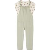 Meisjesset met T-shirt en tuinbroek saliegroen