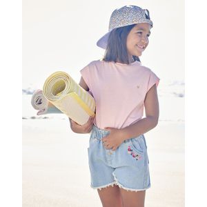 Effen Basics - Meisjesshirt - Snoepjesroze - Korte Mouwen - Glitterhart op de Borst