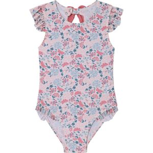 Badpak - Lichtroze - 1-delig - Meisjes - Bloemenprint - Ruches