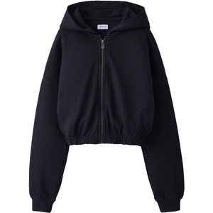 JONEN - Cropped Sweater - Antraciet - Met Rits en Capuchon - Voor Meisjes