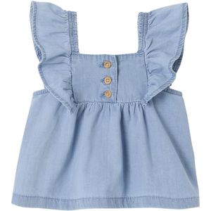 Blouse - Licht Denim - Babyblouse - Korte Geruite Mouwen