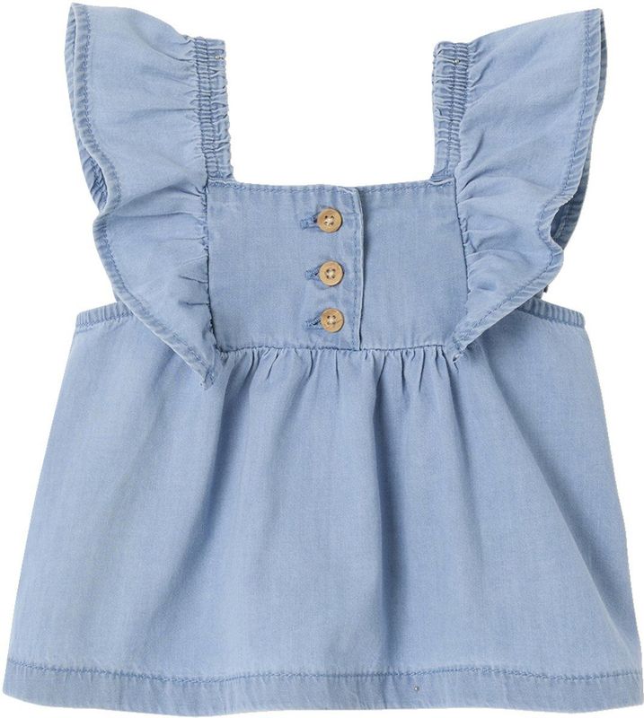 Blouse - Licht Denim - Babyblouse - Korte Geruite Mouwen