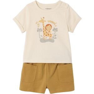 T-shirt - Korte Broek - Karamel - 100% Biologisch Katoen - Drukknoopjes op Schouder