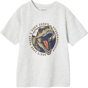 Fun T-shirts - Jongensshirt - Gemêleerd Wit - Dino-motief - Korte Mouwen