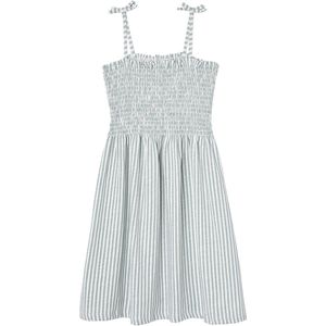 Meisjesjurk - Mandarijn - Met Smokwerk en Schouderbandjes - Halflang - 100% Katoen