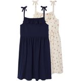 Meisjesjurken - Set van 2 - Bloemenprint en Effen - Katoenjersey