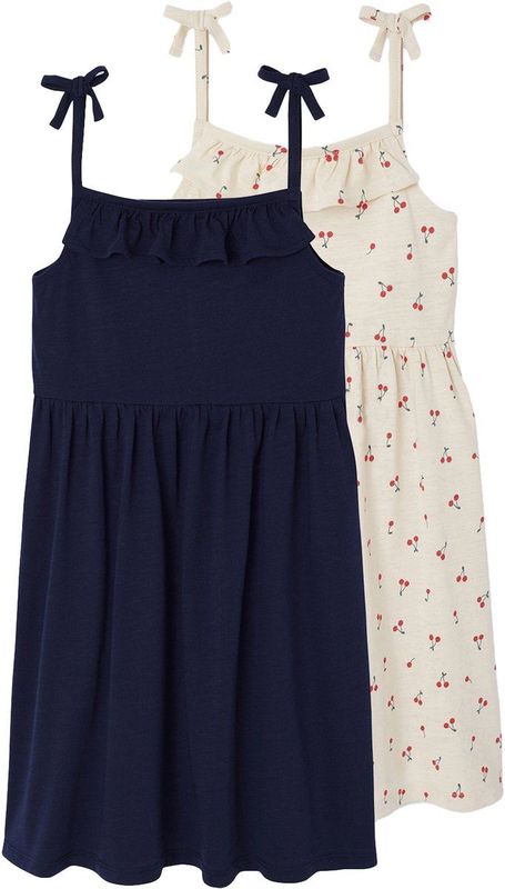 Meisjesjurken - Set van 2 - Bloemenprint en Effen - Katoenjersey