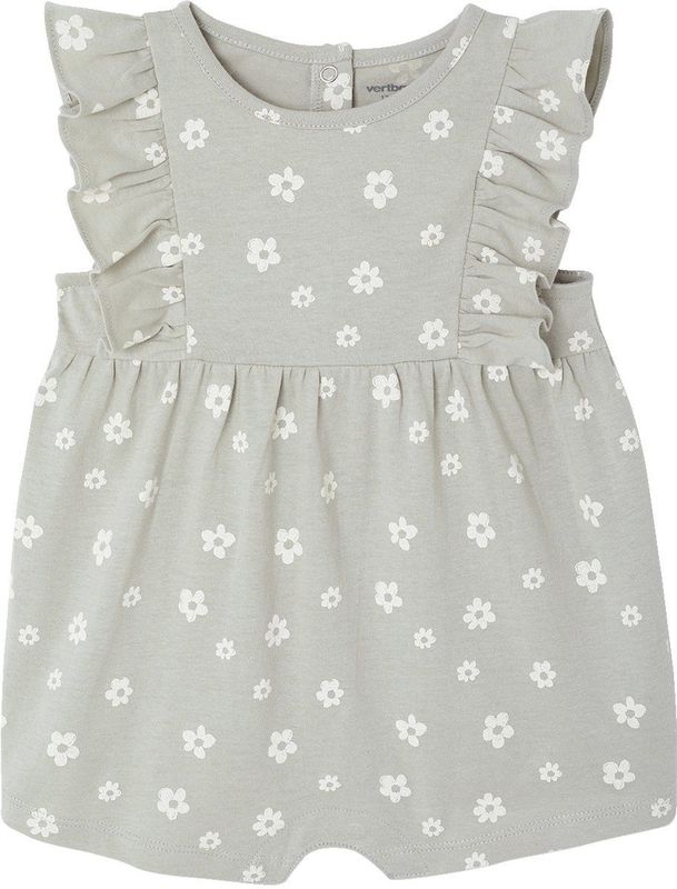 Babyromper Basics met geruite mouwtjes groengrijs