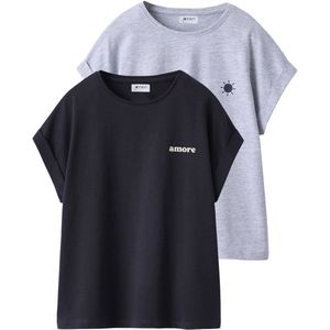 Set van 2 T-shirts - Antraciet - Korte Mouwen - Voor Meisjes