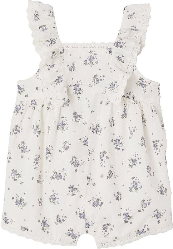 Rompertje - Ceremonie-rompertje - Wit - 100% Katoen - Met Ruches en Gedrukte Bloemenmotieven