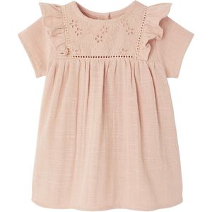 Babyjurk - Katoengaas - Roze - Geborduurd Pand - Korte Mouwen