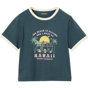 Cropped Meisjesshirt - Ronde Hals - Katoen - Collegestijl - Korte Mouwen