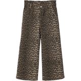 Wijde 'paperbag' meisjesbroek met luipaardprint beige