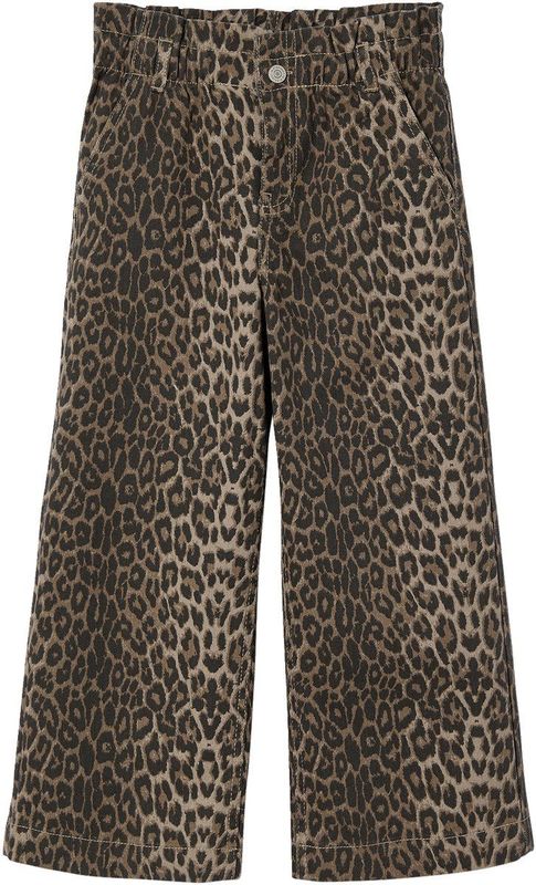 Wijde 'paperbag' meisjesbroek met luipaardprint beige