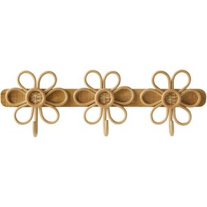 Kapstok - Hout - 3 Haken - Rotan Bloemen - B55 x D7 x H18 cm