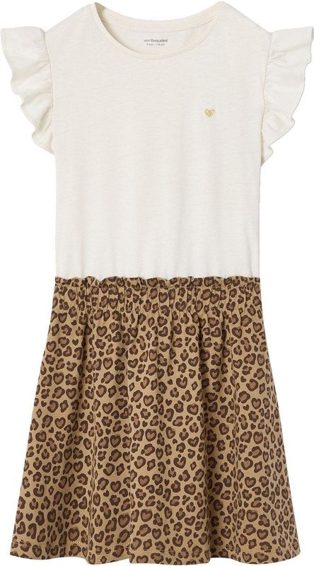 Vertbaudet - Meisjesjurk - Beige - 2-in-1 Effect - Katoen