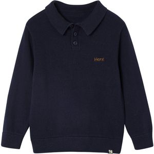 Effen Trui - Nachtblauw - Polo Kraag - Lange Mouwen - 100% Katoen