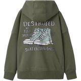 Sweater - Kaki - Jonen - Met Capuchon - Geplaatste Print op de Rug