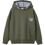 Sweater - Kaki - Jonen - Met Capuchon - Geplaatste Print op de Rug