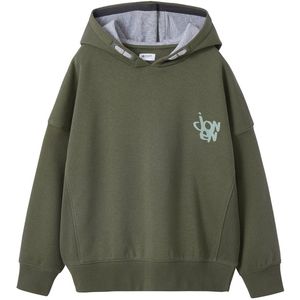 Sweater - Kaki - Jonen - Met Capuchon - Geplaatste Print op de Rug