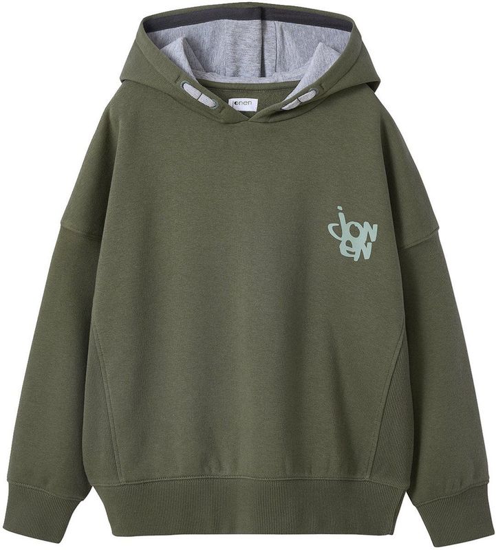 Sweater - Kaki - Jonen - Met Capuchon - Geplaatste Print op de Rug
