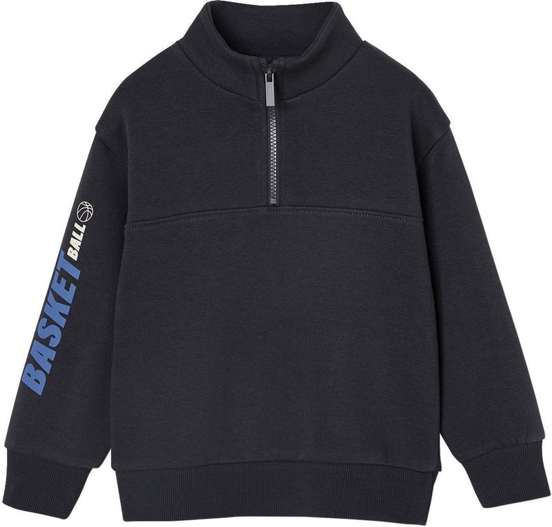 Vertbaudet - Jongenssweatshirt - Fleece - Truckerskraag - Basketbalmotief op de mouw