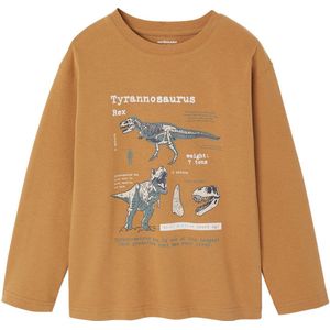 T-shirt - Pecannoot - Lange Mouwen - Print met Reliëf - Voor Jongens