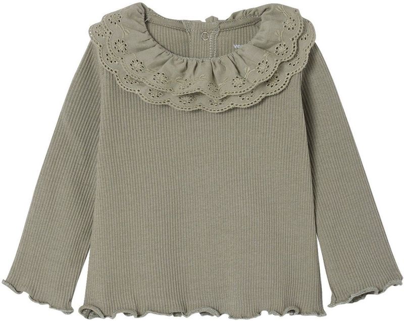 T-shirt - Ecru - Baby - Lange Mouwen - Geborduurde Kraag