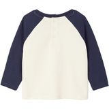 T-shirt - Marineblauw - Baby - Lange Mouwen - Geplaatste Print Aan De Voorkant