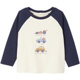 T-shirt - Marineblauw - Baby - Lange Mouwen - Geplaatste Print Aan De Voorkant