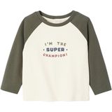 T-shirt - Kaki - Baby - Lange Mouwen - Geplaatste Print Aan De Voorkant