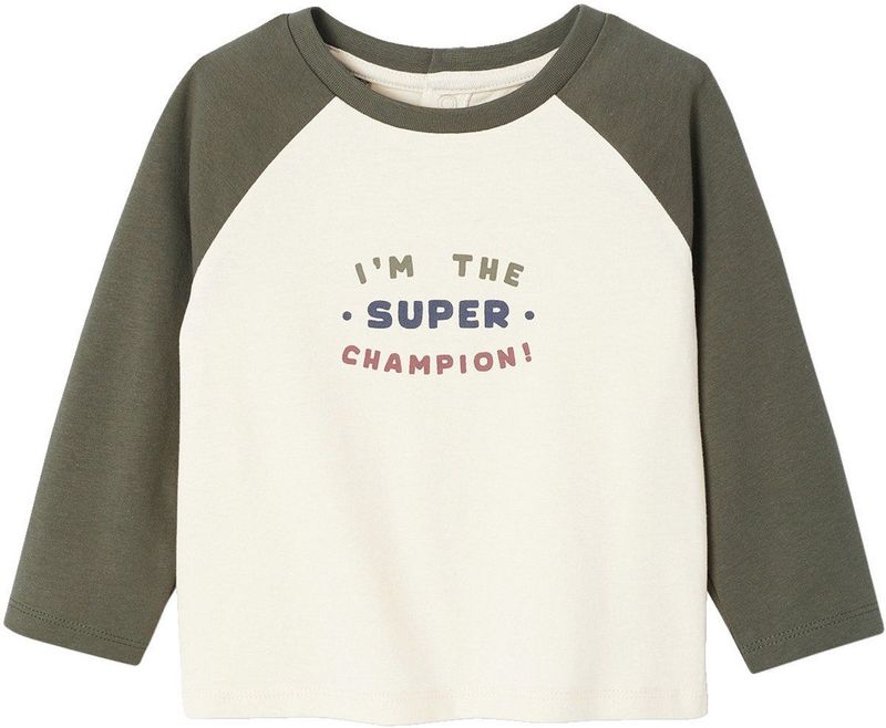 T-shirt - Kaki - Baby - Lange Mouwen - Geplaatste Print Aan De Voorkant