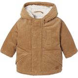 Babymantel - Karamel - Ribfluweel - Gevoerd met Imitatiebont