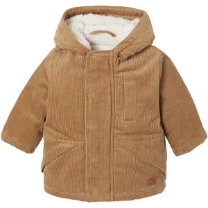 Babymantel - Karamel - Ribfluweel - Gevoerd met Imitatiebont