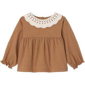 T-shirt - Karamel - Gekreukte Jersey - Baby - Gehaakte Kraag